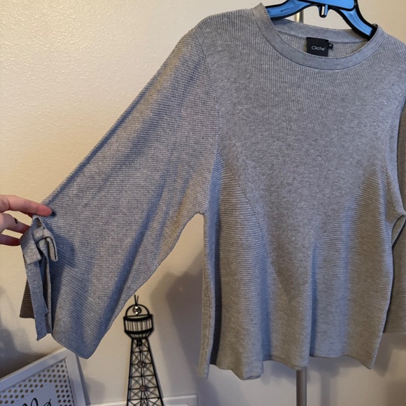 Cliche Ribbed Knit Wool Blend Tunic Sweater Wide Sleeves with Bows Oversized M - Picture 3 of 8
